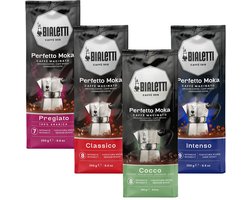 Bialetti Perfetto Moka Gemalen Koffie Proefpakket - 4 x 250 gram - Classico, Intenso, Delicato en Cocco