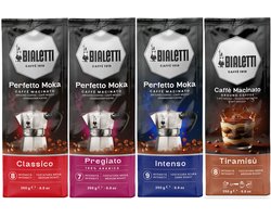 Bialetti Perfetto Moka Koffie proefpakket - 4 x 250 gram - Classico, Intenso, Pregiato en Tiramisu