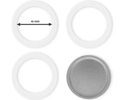Bialetti - Set Filterplaatje aluminium (41mm) - Voor de Bialetti Moka Express en Moka Induction, 2 Kops - Inclusief 3 Rubberen Ringen (binnenmaat ring 41mm)