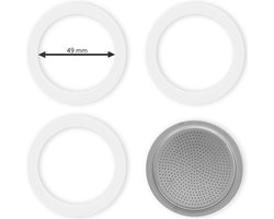 Bialetti - Set Filterplaatje aluminium (49mm) - Voor de Bialetti Moka Express en Moka Induction, 3 en 4 Kops - Inclusief 3 Rubberen Ringen (binnenmaat ring 49mm)