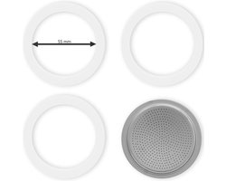 Bialetti - Set Filterplaatje aluminium (55mm) - Voor de Bialetti Moka Express en Moka Induction, 6 Kops - Inclusief 3 Rubberen Ringen (binnenmaat ring 55mm)