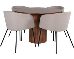 BiancaROWA eethoek eetkamertafel eik fineer en 4 Berit eetkamerstal beige.