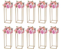 Bibeenah Bloemenstandaarden – Set van 10 Gouden Pilaren – Luxe Bruiloft Decoratie – Tafeldecoratie voor Feest, Ceremonie & Evenement – Metalen Bloemenhouders voor Binnen & Buiten