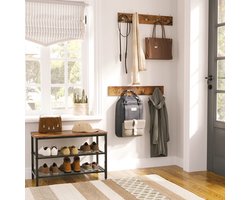 Bibeenah Kapstok met Schoenenbankje – Houtlook – 9 Haakjes – Modern Opbergmeubel voor Hal & Slaapkamer – Praktisch en Stijlvol