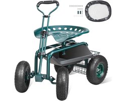Bibeenah Rollende Tuin Werkstoel – Groen – 360° Draaibaar – Wielen & Opbergruimte – Comfortabel Tuinmeubel voor Klussen en Onderhoud