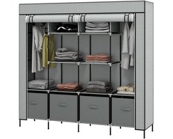 Bibeenah Stoffen Kledingkast – Kledingrek – Grijs – Opbergkast voor Kleding, Schoenen & Accessoires - Kledingkast - 10 vakken, 4 lades