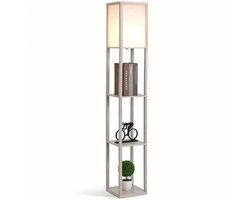 Bibeenah Vloerlamp met 3 Planken – Moderne Houten Staande Lamp – Vloerlamp woonkamer – Opberg & Decoratie – Vloerlamp Hout – Sfeerverlichting Woonkamer