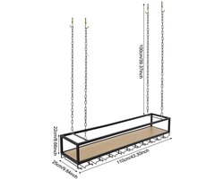 Bibeenah Wijnrek – Hangend Wijn en Wijnglas Rek voor aan het Plafond – Met 4 Verstelbare Kettingen – Industrieel Zwart – 110×25×22 cm – Sterk 75 kg Draagvermogen – Ideaal voor Keuken & Bar