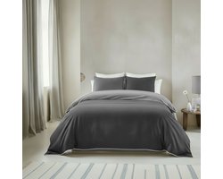 Biberna Dekbedovertrek Melange Flanel - Yarn Dyed - Dubbelzijdig - Antraciet / Grijs - 140x200/220cm