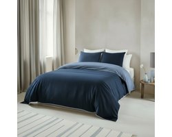 Biberna Dekbedovertrek Melange Flanel - Yarn Dyed - Dubbelzijdig - Blauw / Lichtblauw - 140x200/220cm