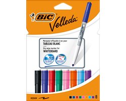BIC Velleda - Whiteboardmarker - Whiteboard Stiften voor Wisborden - Whiteboard Markers met Dunne Schuine Punt - 8 stuks