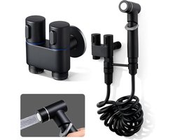 Bidet Douche Set - Toilet Sproeier - Hygiënisch Reinigen - Dubbele Ventiel Bediening - 2 Meter Slang - Zwart