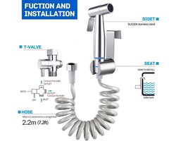 Bidet handdouche set - toilet badkamer bidet - voor bidet et armaturen toilet - met lange flexibele telescopische doucheslang en houder - roestvrij stalen douchekop luier douche dierenbad