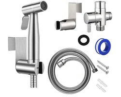 Bidet Handdoucheset - Bidet Sproeier uit geborsteld RVS - zelfreinigende douchekop - Inclusief slang & wandhouder
