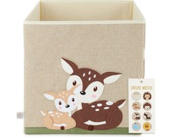 Bieco Opbergbox Dierenpatroon – Olijf/Zand – Speelgoedkist met Deksel – Kinderkamer Opberger – 63 Liter