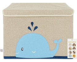 Bieco opbergbox met deksel | 65L opvouwbaar | ca. 36x36x51cm | speelgoedbox met deksel | opbergbox voor kinderen | dozen met deksel | grote opbergbox | organiser voor luiertafel | walvismotief