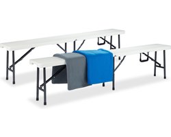 bierbank - set van 2 - inklapbaar -180 cm - kunststof - metaal - wit