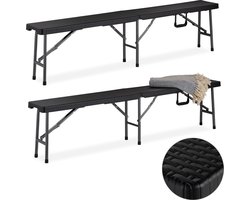 bierbank set van 2 - inklapbaar - kunststof - 43 x 179 x 24,5 cm - zwart