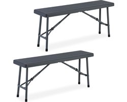 bierbank set van 2 - inklapbaar - kunststof - staal - 42 x 100 x 25 cm - grijs