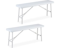 bierbank set van 2 - inklapbaar - kunststof - staal - 42 x 100 x 25 cm - wit
