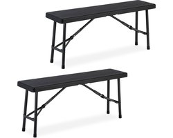 bierbank set van 2 - inklapbaar - kunststof - staal - 42 x 100 x 25 cm - zwart