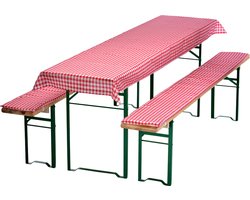Bierbankkussens Set 130x70 cm Rood Geruit - 1x Tafellaken voor 110x50 cm tafels & 2x Gevoerde kussens voor 110x25 cm banken