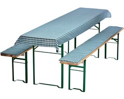 Bierbankkussens Set 240x70 cm Groen Geruit - 1x Tafellaken voor 220x50 cm tafels & 2x Gevoerde kussens voor 220x25 cm banken
