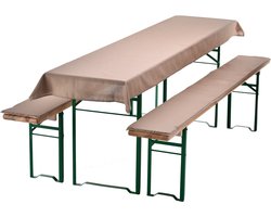 Bierbankkussens Set 240x90 cm Beige - 1x Tafellaken voor 220x70 cm tafels & 2x Gevoerde kussens voor 220x25 cm banken