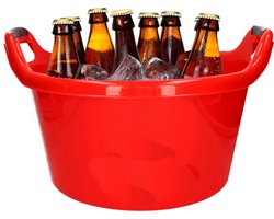 Bierflessen koelen emmer - 17L - rood - kunststof - 45x27 cm - Met 36x grote ijsblokken houders