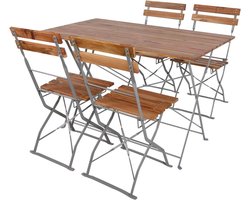 Biergarten Set Tuinmeubelen - Inklapbare Bistroset met 4 Stoelen en Tafel van Acaciahout en Staal