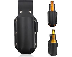 Bierholster - Zwart - 21 x 8,5 cm - PU-lederen Bierhouder met Riem - Voor Barbecues en Outdoor Activiteiten