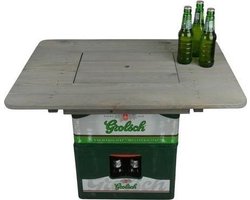 Bierkrat salontafel/eettafel/statafel 57 x 78 cm - Grey wash tafelblad - Cadeau voor papa/mannen