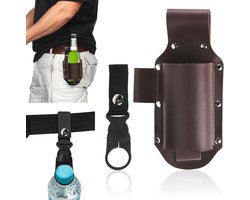 Bierriem met leren flessenhouder - Bierholster voor outdoor gebruik - Ideaal cadeau voor bierliefhebbers - Geschikt voor strand en barbecues.