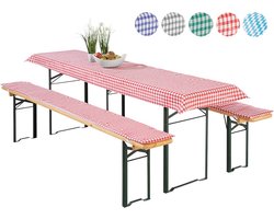 Biertafelset Kussen Set Rood Vichy Ruit (3-delig) - Tafelkleed en Bankkussens