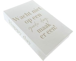 BIG GIFTS - Koffietafelboek 'Happy' met Opbergfunctie - Wit - Decoratieboek - Magnetische Sluiting