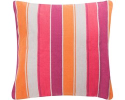 Big Stripe Oranje/Fuchsia Kussen | 60 X 60 | Sierkussen Voor Woonkamer Of Slaapkamer