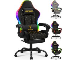 BIGZZIA Gaming stoel - Ergonomische stoel - 90-135° Verstelbare Rugleuning - 150kg Belastbaarheid - 360° Draaibaar - met hoofdkussen en lendenkussen - RGB-verlichting - voetensteun - zwart