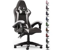 Bigzzia Gamingstoel - Ergonomische bureaustoel van PU-leer - In hoogte verstelbaar - Met lendenkussen en hoofdsteun - Comfortabele gamestoel voor volwassenen - Meisjes en jongens