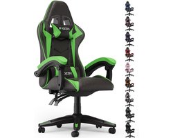 Bigzzia Gamingstoel - Ergonomische bureaustoel van PU-leer - In hoogte verstelbaar - Met lendenkussen en hoofdsteun - Comfortabele gamestoel voor volwassenen - Meisjes en jongens