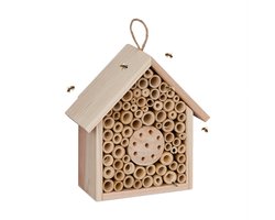 bijenhotel hangend - hout - met vulling - 20,5 x 19,5 x 8,5 cm - tuin