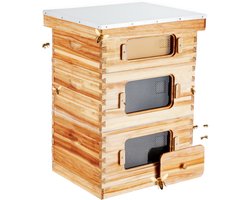 Bijenkorf 30 Ramen Startset, met Bijenwas Gecoat Cederhout, 2 Diepe + 1 Middelgrote Bijenkasten, Langstroth-Bijenkorf met Transparante Acrylramen