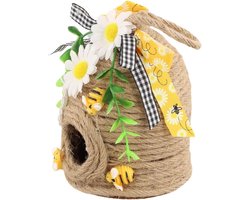 Bijenkorf Decoratie - Bijenhuysje Huisje - Lente Decoratie - Handgemaakt Hennep Design - 12 x 10 cm - Natuurlijk