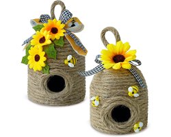 Bijenkorf Decoratie - Hommel Huisje - Lentefeest Versiering - Handgemaakt Jute Ontwerp - 13x10 cm - Natuurlijk