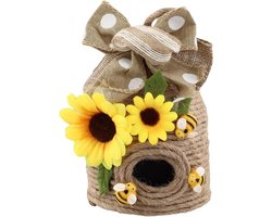 Bijenkorf Decoratie - Honingbij Huisje - Lente Styling - Handgemaakt Uniek - 12 x 10 cm - Natuurlijk