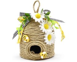 Bijenkorf Decoratie - Rustiek Bijenhuis - Woondecoratie - Handgemaakt Uniek Design - 12x10 cm - Natuurlijk