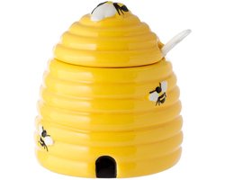 Bijenkorf Keramiek Pot met deksel & lepel - 10x9,5x9,5cm (LxBxD)
