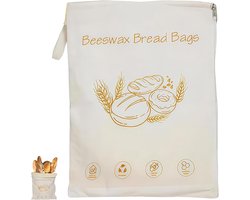 Bijenwas Broodzakken - Met ritssluiting – Grote voedselbewaarzakken - Katoenen broodzakken met bijenwas - Natuurlijke materialen - Water- & oliebestendig, houdt voedsel vers - 43 x 33 cm