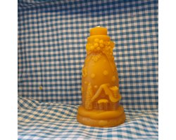 Bijenwas fles met kersthuisje