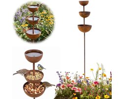 Bijenwaterstations - 3-Laags - Regenvanger - Tuinsteker - 60 Cm - Vogeldrinkbakken - Insectendrinkbak - Vogelbad Voor Buiten - Multifunctioneel - Tuinartikelen - Geschikt Voor Tuinen, Terrassen, Balkons En Vijverranden - Roest