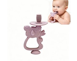 Bijtspeeltjes voor baby's, 360° babytandenborstel met zuignap, siliconen bijtspeeltjes, BPA-vrij, cadeau voor jongens en meisjes, voor baby's en peuters vanaf 6 maanden, 1 stuk (Koala Lunar Roze)